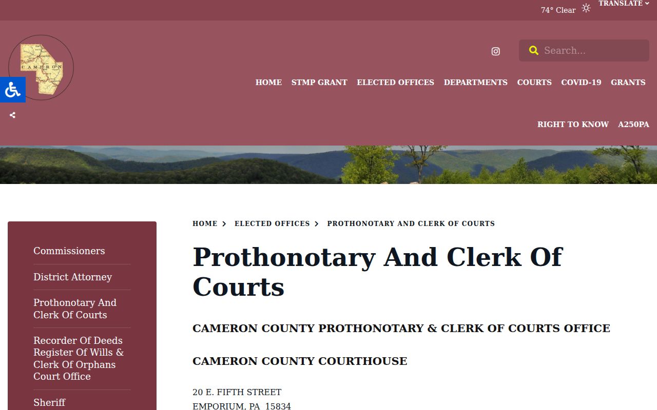 Cameron County Clerk of Courts criminal case records page