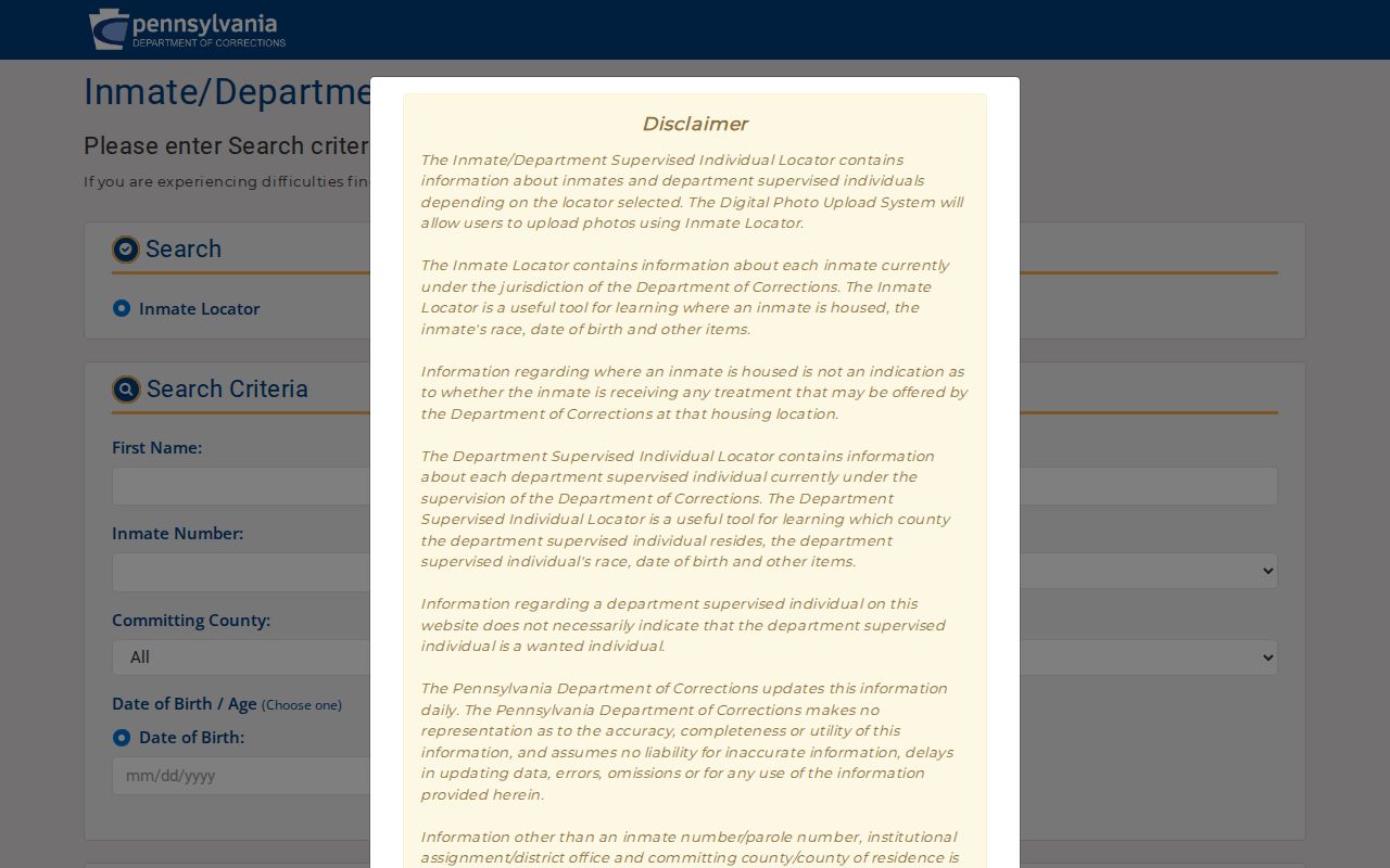 Cameron County criminal records PA DOC inmate locator